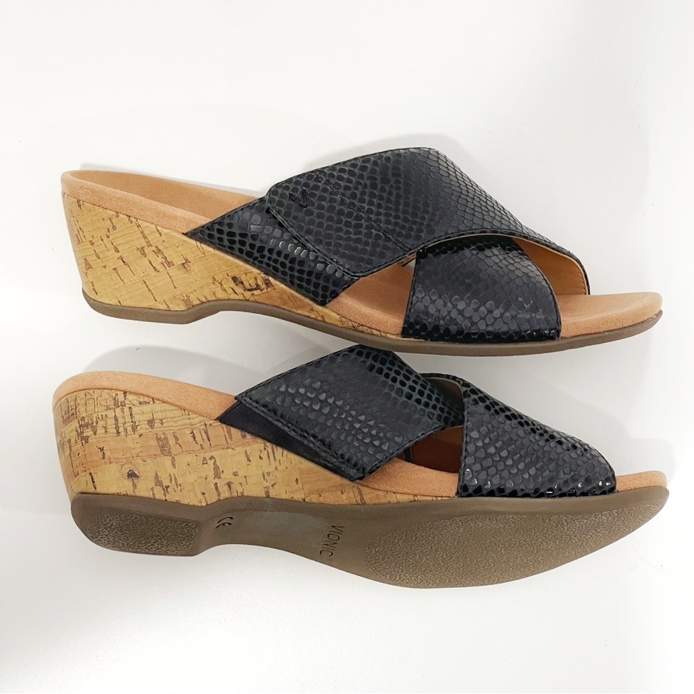 Vionic Paradise Leticia Wedge Slide Sandal Size 9 Adjustable Straps Black Cork - Picture 6 of 9